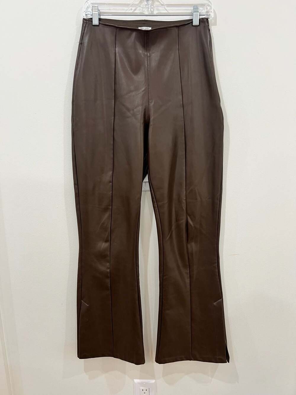 Abercrombie & Fitch Brown Vegan Leather Split-Hem Flare Pants Size M